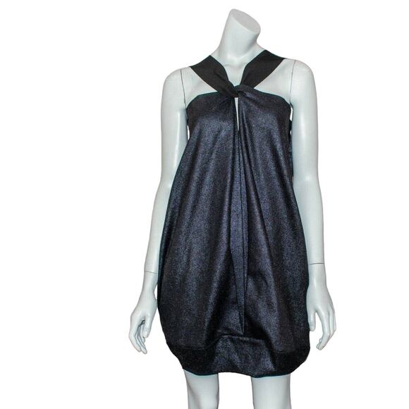 ZERO Maria Cornejo the Bubble Dress Blue Metallic wool Blend Women's Size 2 - Picture 2 of 8